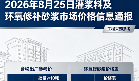 章贡2026年8月25日灌浆料及环氧修补砂浆市场价格信息通报
